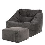 icon Morgan Cord Bean Bag Chair and Footstool, Charcoal Grey, Giant Bean Bag Armchair, Large Bean Bags for Adult with Filling Included, Living Room Furniture Bean Bag Chairs