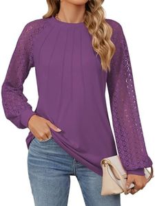 Decorie Camicia Donna Elegante Maglia Donna Manica Lunga in Pizzo Top Donna Blusa Casual T Shirt Donna Maglietta (Viola,L)