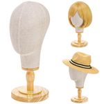 Peohud 21 Inch Mannequin Head, Canvas Wig Head Stand with Detachable Wood Stand, Linen Hat Display Model Head for Caps, Headdress, Wig Making
