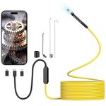 Hopefox Endoscope Camera with Lights, 7.9mm Inspection Camera Slim Probe Borescope Endoscope Camera 9.8ft Semi-Rigid Cable, IP67 Waterproof Snake Camera for OTG Android, iPhone, Yellow