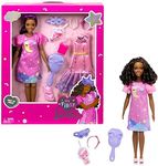 Barbie Doll for Preschoolers, My First Barbie “Brooklyn” Deluxe Doll, 13.5 Inch doll, Black Hair, Accessories, Poseable Body, Party & Bedtime Themed Fashions, from 3 Years, HMM67