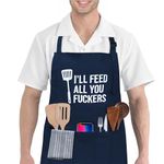 Funny Apron, Adjustable Kitchen Apron with 3 Pockets, Cooking Chef Apron for Women Men, Gardening Baking Aprons, Blue