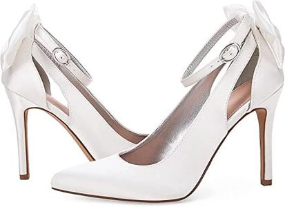 PiePieBuy Women's Pointed Toe High Heels Ankle Strap D'Orsay Pumps Shoes Bow Wedding Bowtie Back Dress Sandals (6, White, Numeric_6)