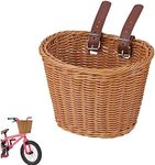 SAHENITEANA Kids Bike Basket Durable Removable with Bike Accessories for Boys Girls Kids Bikes, Toddlers Micro Tricycle (Brown)