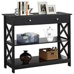 Yaheetech 3-Tier Entryway Table Wood Console Table with 1 Drawer and 2 Storage Shelves, Small Narrow Accent Table for Entryway/Hallway/Living Room, 39.5in L x 12in W x 31.5in H, Black