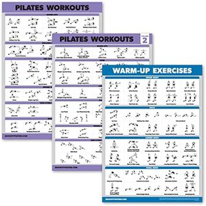 Confezione da 3 poster per allenamento Pilates Volume 1 e 2 + Routine di riscaldamento – Pilates Mat esercizi di lavoro – Fitness Chart (18 x 24, laminato)