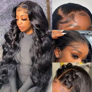 miear 34 Inch Body Wave Lace Front Wigs Human Hair 200 Density 13x6 HD Lace Frontal Wigs Pre Plucked Glueless Brazilian Virgin Human Wig with Baby Hair Body Wave wigs for Women Natural Black