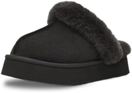 OOW Fuzzy Platform Slippers for Women Cozy Womens Platform Slippers Winter House Slippers for Women Indoor and Outdoor, Black, 5