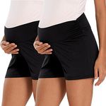 fitglam Women's Maternity Shorts Lounge Sleep Pajama Workout Comfy Stretchy Pregnancy Shorts, A01 Black/Black, X-Large