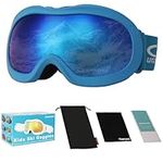 OUTDOORSPARTA Kids Ski Goggles - Helmet Compatible Ski Goggles for Boys & Girls with 100% UV Protection (4. Blue Frame, Full Lens Mirrored Blue)