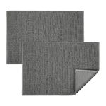 BedLooms Grey Bath Mat Non-Slip Anti Mould, 2 Pack 50x80cm Chenille Bathroom Mat, Ultra Soft Machine Washable Bath Mats Water Absorbent Shower Mat