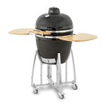 Tower T978532 Kamado XL Ceramic Charcoal BBQ with Collapsible Wooden Shelves, Built-in Thermometer and Waterproof Cover, Black