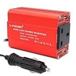 LVYUAN 300W Car Power Inverter DC 12V to 230V 240V AC Car Converter with Dual USB 2.4A Ports & UK Sockets Car Cigarette Adapter Converter, Red Aluminum Alloy Body