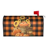 Thanksgiving Pumpkin Mailbox Cover Buffalo Plaid Autumn Sunflowers Magnetic Mailbox Covers Fall Harvest Large Post Letter Box Covers Garden Yard Home Decor for Outside 21" x18"