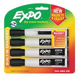 EXPO Magnetic Dry Erase Markers with Eraser, Chisel Tip, Black, 4 Count