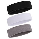 ONUPGO Sweatband Headband for Men & Women - 3PCS Sports Headbands Moisture Wicking Athletic Cotton Terry Cloth Sweatband Sweat Absorbing Head Band 3 Black/Grey/White