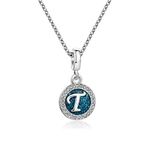 LSxAB Sparkling Blue Letter T Initial Necklace for Sister Friends Personalized Name Pendant Jewelry Birthday Gift