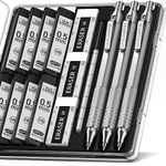 Four Candies 0.5mm Mechanical Pencil Set with Case, 3PCS Metal Artist Lead Pencil with 8 Tubes (480PCS) HB Lead Refills, 3 Erasers, 9 Eraser Refills For Engineer Art Writing Drawing Drafting, Silver