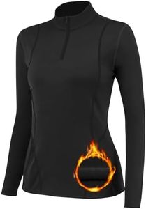 TERODACO Thermal Base Layer Women Warm Wicking Half Zip Ski Thermals with Micro Fleece Long Sleeve Ladies Thermal Tops for Running Hiking Cycling Soft Soft Quick Dry Breathable 02513 Black M