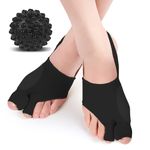 2Pcs Bunion Corrector/Splint/Brace for Women & Men, Big Toe Straightener/Separators for Hallux Valgus Pain Relief & Correct Toe Alignment, Soft & Breathable for Day/Night, One Size, Include a Massage Ball, Black