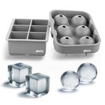 glacio Ice Cube Molds Combo with Large 2" Square Cubes & Sphere Ball Molds - Ideal for Whiskey - Spherical Ice Tray - Ice Cube Tray Large - Square and Sphere Ice Cube Trays - Big Ice Cube Molds