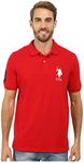 U.S. Polo Assn. Men's Solid Pique Polo Shirt, Engine Red/White, L