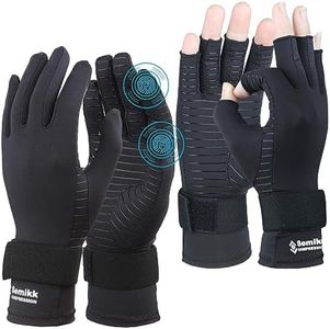 2 Pairs Copper Arthritis Compression Gloves, Relieve Hand Pain, Rheumatoid, Carpal Tunnel, Open/Full Finger Compression Gloves for Women Men with Touchscreen Tips & Wrist Strap(Small/Medium)