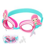 Anti-fog swimming goggles for Age 3-14 Years Old Kids, cute mermaid tail swimming goggles, with Anti-Fog, Waterproof, Protection Lenses, UV protection, Ear Plugs Nose Clip, Glasses box