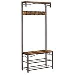 VASAGLE ALINRU Coat Rack, 3-in-1 Hall Tree, Entryway Shoe Bench Coat Stand, Storage Shelves Accent Furniture Steel Frame Large Size, Industrial, Rustic Brown and Bronze UHSR45AX