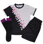 Girls Football Kit - Multi coloured kits would make great football gifts for girls. An all-round sports kit & football kit for kids and future England Lionesses. (Black & Pink, 6-7)