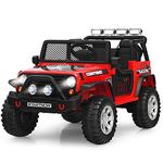 Costzon Kids Ride on Truck, 12V Battery Powered Electric Vehicle w/ 2.4G Remote Control, 2 Speeds, Spring Suspension, LED Light, Horn, Music/ MP3/ Radio, 2 Doors Open, Ride on Car for Kids (Red)