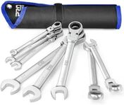 Prostormer 8 Piece Flex Head Ratchet Combination Wrench Set, 5/16”-3/4”SAE, 90-Teeth Box End and Open End Spanner Gear Wrench with Cr-V Constructed, Canvas Bag