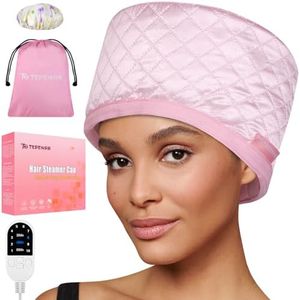 TEPENAR Hair Steamer for Deep Conditioning: Upgraded Heat Cap with 10-Level Fast Heating 3 Time Settings for Natural Hair Portable Thermal Steam Cap for Home Hair Treatment - Pink