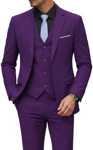 YND Men's Slim Fit 2 Button 3 Piece Suit Set, Blazer Jacket Vest Pants and Tie, Solid Wedding Dress Tux and Trousers Deep Purple
