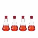 Supertek Transparent Conical Flask with Rubber Stopper (Cork) 250 ml each | Narrow Neck | Borosilicate Glass 3.3 Multi-purpose Flask for Chemistry Lab Experiments | Filtration Heating | Pack of 4