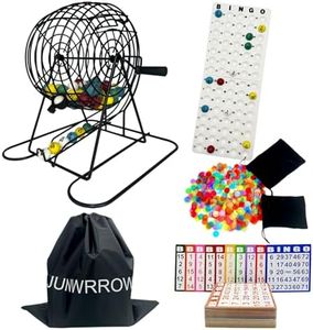 JUNWRROW Jumbo Bingo Game Set with 11" Wheel Cage,1000 Colorful Chips with a Bag,100 Mixed Cards,75 Calling Balls & Plactic Master Board,Bingo Storage Bag -Ideal for Large Group