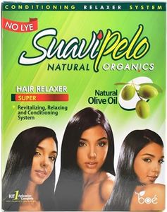 Suavipelo No-Lye Hair Relaxer Kit - Natural Organics Straightening System with Extra Virgin Olive Oil - Conditioning & Revitalizing - 1 Application Kit - Includes Shampoo & Gloves