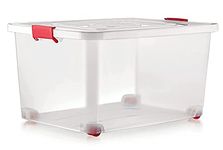 DARKZONE Plastic Multipurpose Stackable Storage Box with Lid, & Wheels, Transparent (54 Litres- pack of 1)