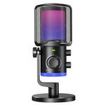 Fifine Gaming PC Microphone, Computer USB Microphone for Streaming Podcast Voice, Desktop Condenser RGB Mic with Quick Mute, Noise Cancellation, Game/Chat Balance for Discord/Twitch-AMPLIGAME AM6