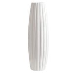 fanquare Height 45cm Simple White Stripe Large Floor Vase, Handmade Decorative Vase, Tall Ceramic Vase for Flower