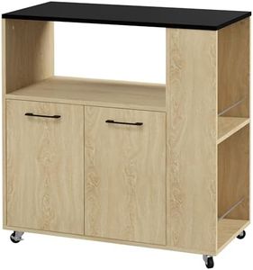 HOMCOM Carrello da Cucina in Truciolato con Ripiano Aperto, Armadietto a 2 Ante e Scaffale Laterale a 2 Livelli, 75x40x80.5 cm, color Rovere e Nero