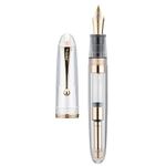 ASVINE Jinhao 9019 Fountain Pen, Dadao Series #8 Medium Nib, All Clear Acrylic Barrel with Golden Clip Big Size Writing Pen