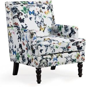 WakeZero Accent Chair, Modern Comfy Mid-Century Anthropologie Accent Chairs, Linen Upholstered Wingback Lounge Arm Chair with Solid Wood,Single Floral Pattern Chair for Living Room/Balcony/Bedroom