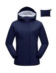 BGOWATU Women's Rain Jacket Waterproof Lightweight Hood Raincoat Packable Outdoor Cycling Windbreaker Navy L