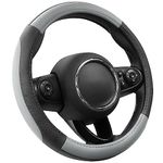 SEG Direct Car Steering Wheel Cover for Prius Civic 14-14.25 inch, Black and Gray Microfiber Leather