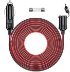 RWUJILONG 12V/24V 26FT/7.9M Heavy Duty Cigarette Lighter Extension Cord 16AWG with LED Lights Power for Air Compressor Mini Fridge Car Vacuum (Built-in 15A Fuse & 1 * 15A Spare Fuse)