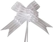 3A Featuretail Large Size Organza Pull Bow Flower Ribbon for Gift Wrap & Wedding Decoration Gift (30mm Width) (Silver Pull Ribbon, Set of 10)