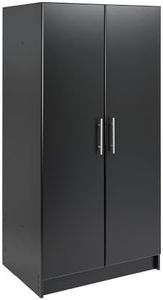 Prepac Elite 32" Storage Cabinet Closet, Black Storage Cabinet, Linen Cabinet, Wardrobe Cabinet with Hanging Rail and Shelves 20" D x 32" W x 35" H, BEW-3264