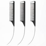 3 Pcs C Curved Rat Tail Combs Parting Rat Combs Teasing Fine Tooth Comb with Bend Steel Needle Carbon Fiber Pin Tail Comb for Hair Styling Tools Hair Comb for Parting Women Barber Girls (black)