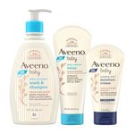 Combo pack Aveeno Baby Daily Moisturizing Wash & Shampoo (354ml) + Daily Moisture Lotion (227g) + Soothing Relief Moisture Cream | With natural oat extract | Hypoallergenic, pediatrician recommended | pH balanced formulation with no added parabens and pthalates